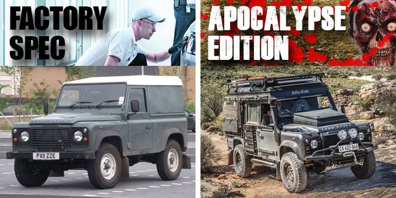 Land Rover Defender, factory spec and outfitted for a zombie apocalypse