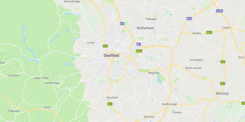 Map of Sheffield Scrap Car Collection Areas