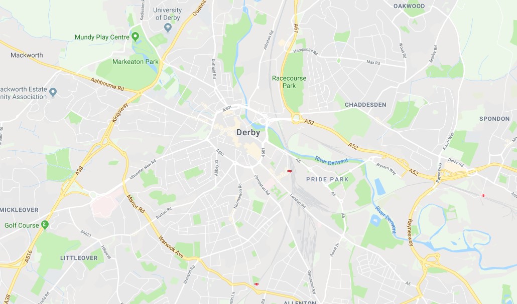Map of Derby Scrap Car Collection Areas