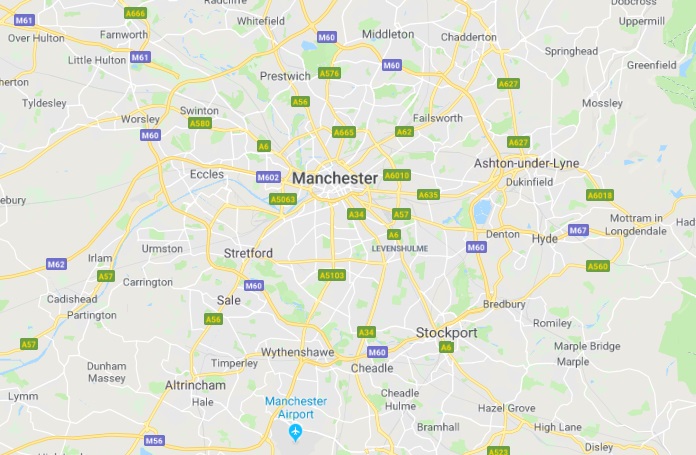Map of Manchester Scrap Car Collection Areas