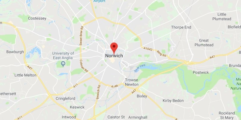 Map of Norwich Scrap Car Collection Areas