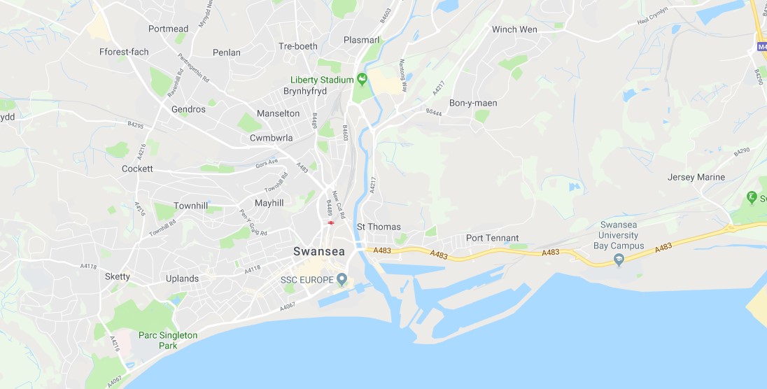 Map of Swansea Scrap Car Collection Areas